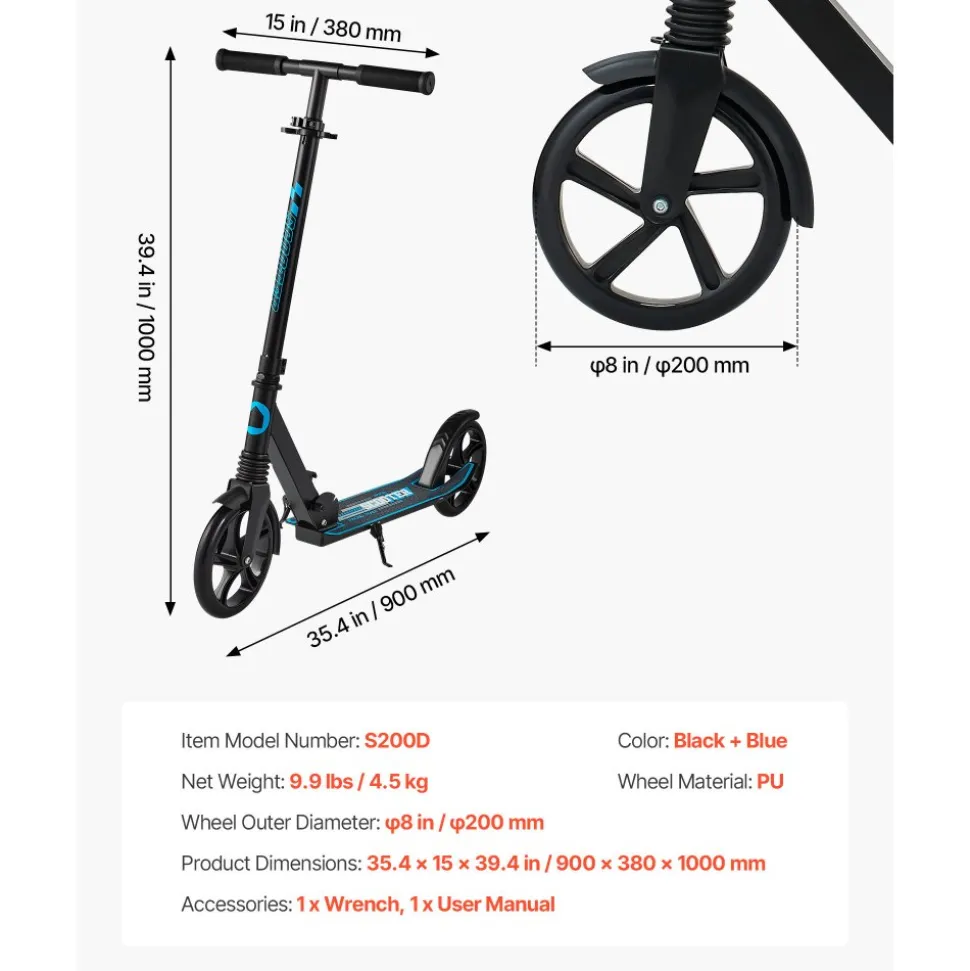 VEVOR Kick Scooter for Kids Ages 8+, Teens & Adults, 2-Wheel Toddler Scooter with Adjustable Height Handlebar, Wide Anti-Slip Deck, Foldable Lightweight Frame for Boys & Girls up to 220 lbs, Pink