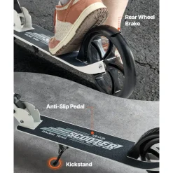 VEVOR Kick Scooter for Kids Ages 8+, Teens & Adults, 2-Wheel Toddler Scooter with Adjustable Height Handlebar, Wide Anti-Slip Deck, Foldable Lightweight for Boys & Girls up to 220 lbs, White + Black