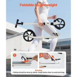 VEVOR Kick Scooter for Kids Ages 8+, Teens & Adults, 2-Wheel Toddler Scooter with Adjustable Height Handlebar, Wide Anti-Slip Deck, Foldable Lightweight for Boys & Girls up to 220 lbs, White + Black