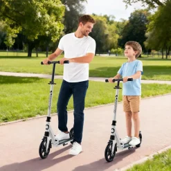 VEVOR Kick Scooter for Kids Ages 8+, Teens & Adults, 2-Wheel Toddler Scooter with Adjustable Height Handlebar, Wide Anti-Slip Deck, Foldable Lightweight for Boys & Girls up to 220 lbs, White + Black
