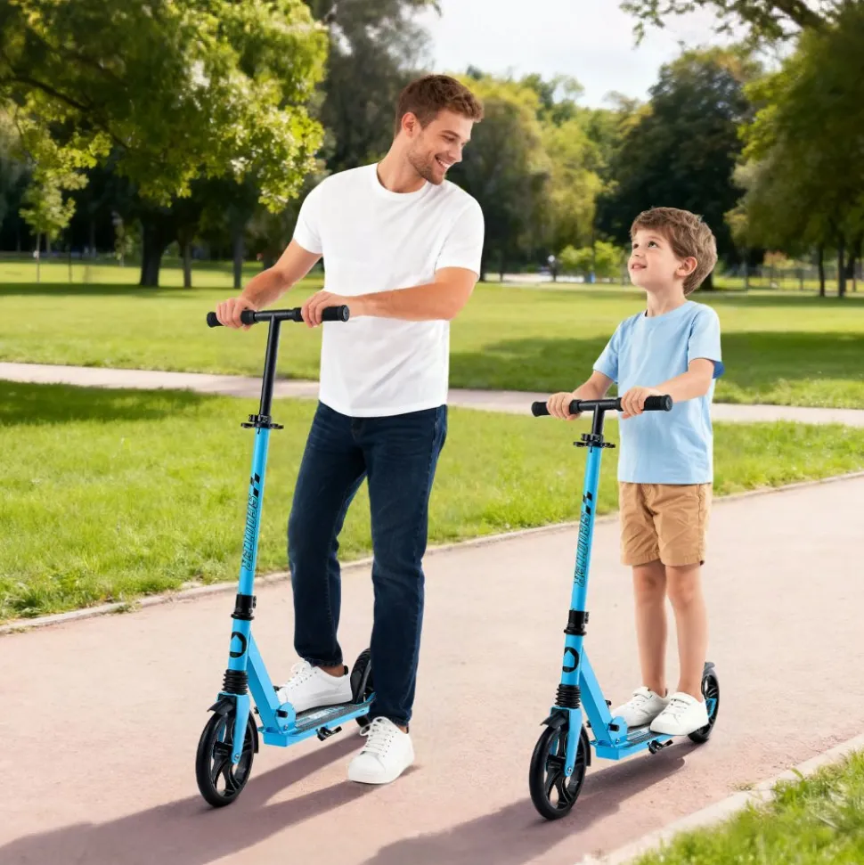 VEVOR Kick Scooter for Kids Ages 8+, Teens & Adults, 2-Wheel Toddler Scooter with Adjustable Height Handlebar, Wide Anti-Slip Deck, Foldable Lightweight for Boys & Girls up to 220 lbs, Blue + Black