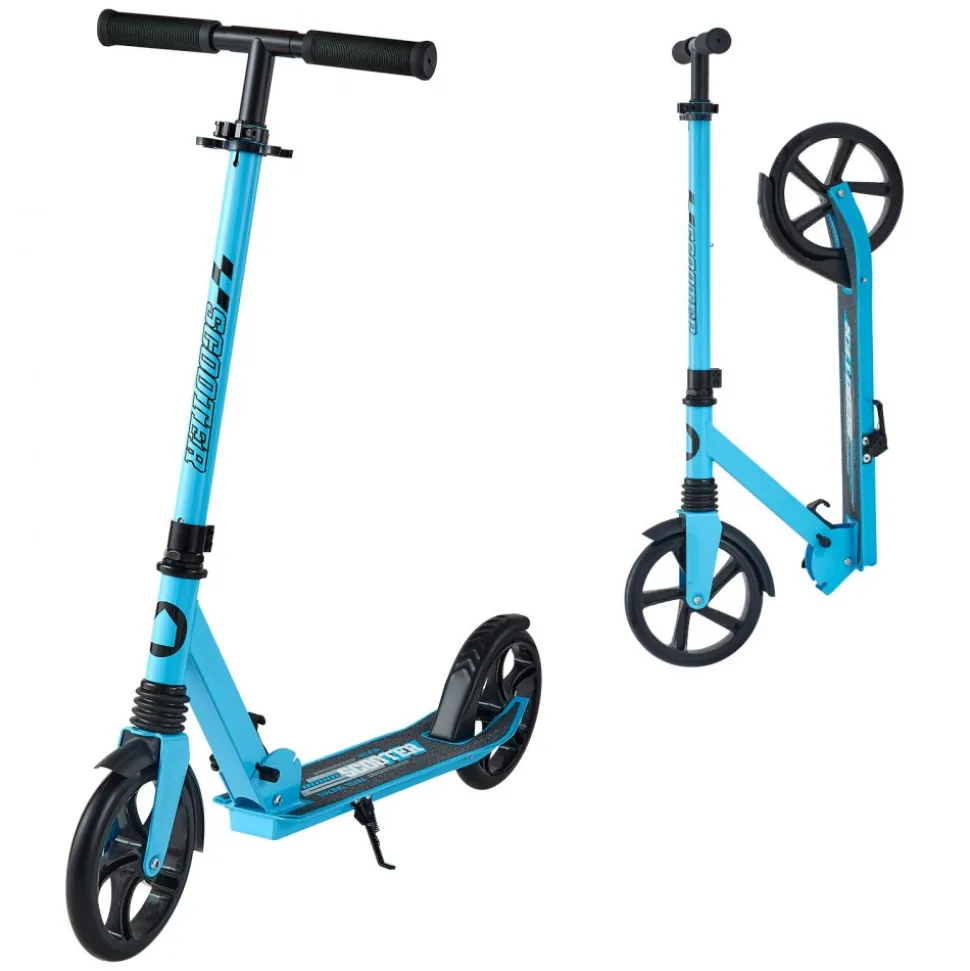 VEVOR Kick Scooter for Kids Ages 8+, Teens & Adults, 2-Wheel Toddler Scooter with Adjustable Height Handlebar, Wide Anti-Slip Deck, Foldable Lightweight for Boys & Girls up to 220 lbs, Blue + Black