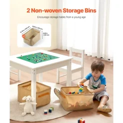 VEVOR Kids Activity Table and 2 Chairs Set, Building Blocks Double-Sided Tabletop, Toddler Table and Chair Set with Storage for Kids 3+ Years, Large Storage Space, Present for Boys & Girls, White