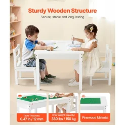VEVOR Kids Activity Table and 2 Chairs Set, Building Blocks Double-Sided Tabletop, Toddler Table and Chair Set with Storage for Kids 3+ Years, Large Storage Space, Present for Boys & Girls, White