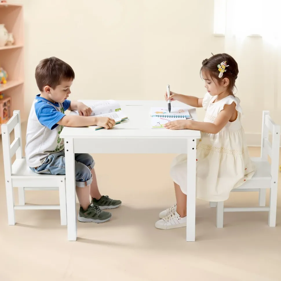 VEVOR Kids Activity Table and 2 Chairs Set, Building Blocks Double-Sided Tabletop, Toddler Table and Chair Set with Storage for Kids 3+ Years, Large Storage Space, Present for Boys & Girls, White