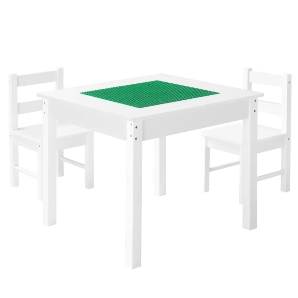 VEVOR Kids Activity Table and 2 Chairs Set, Building Blocks Double-Sided Tabletop, Toddler Table and Chair Set with Storage for Kids 3+ Years, Large Storage Space, Present for Boys & Girls, White