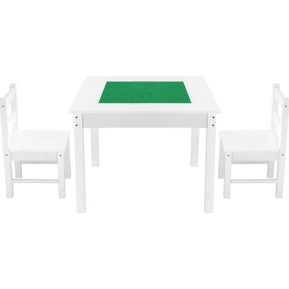 VEVOR Kids Activity Table and 2 Chairs Set, Building Blocks Double-Sided Tabletop, Toddler Table and Chair Set with Storage for Kids 3+ Years, Large Storage Space, Present for Boys & Girls, White