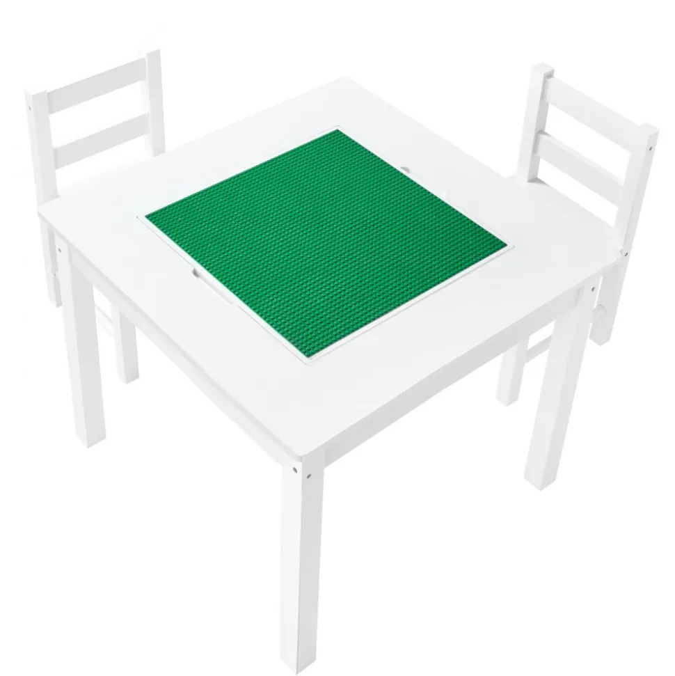 VEVOR Kids Activity Table and 2 Chairs Set, Building Blocks Double-Sided Tabletop, Toddler Table and Chair Set with Storage for Kids 3+ Years, Large Storage Space, Present for Boys & Girls, White