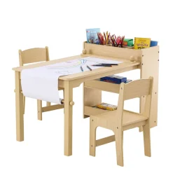 VEVOR Kids Art Table and 2 Chairs, 2-in-1 Toddler Craft and Play Activity Table, Wood Toddler Table and Chair Set with A Cabinet for Art, Craft, Reading, Learning
