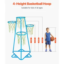 VEVOR Kids Basketball Hoop, 4-Hoop Child Basketball Hoops, Portable Basketball Stand with Adjustable Heights and 3 Balls, Indoor and Outdoor Basketball Toy Set for Children of All Ages, Boys & Girls