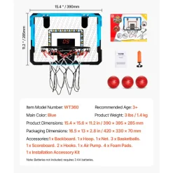 VEVOR Kids Basketball Hoop, Mini Basketball Goal with Electronic Scoreboard, Over The Door Basketball Hoop with Scoring & Music Accompaniment Functions, LED Light, Indoor Basketball Hoop for Kids 3+