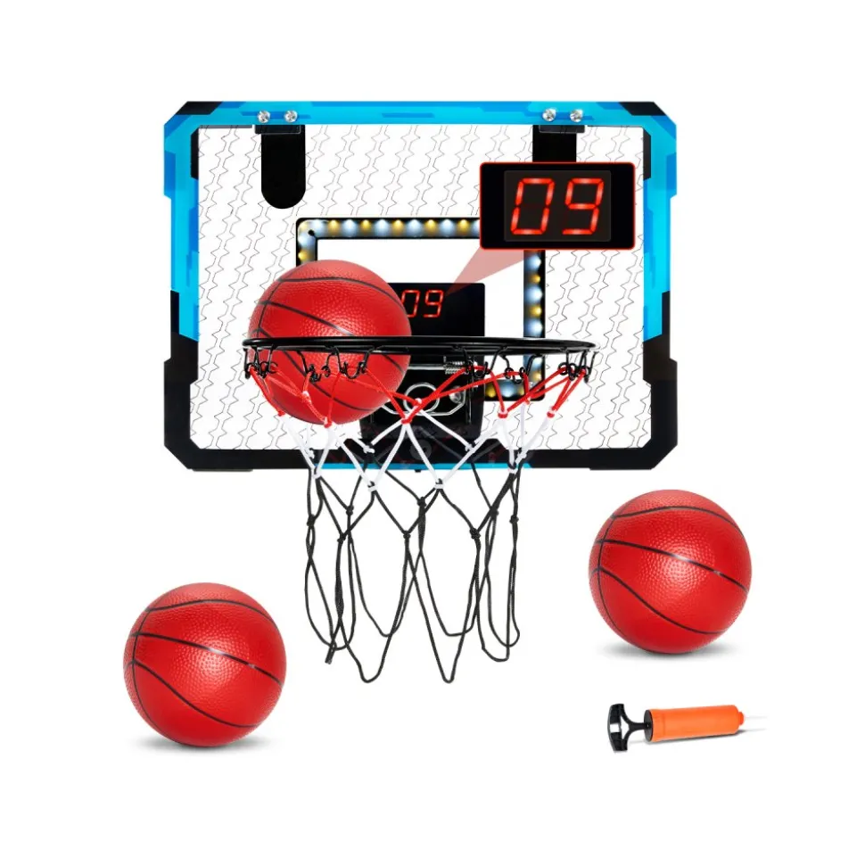 VEVOR Kids Basketball Hoop, Mini Basketball Goal with Electronic Scoreboard, Over The Door Basketball Hoop with Scoring & Music Accompaniment Functions, LED Light, Indoor Basketball Hoop for Kids 3+