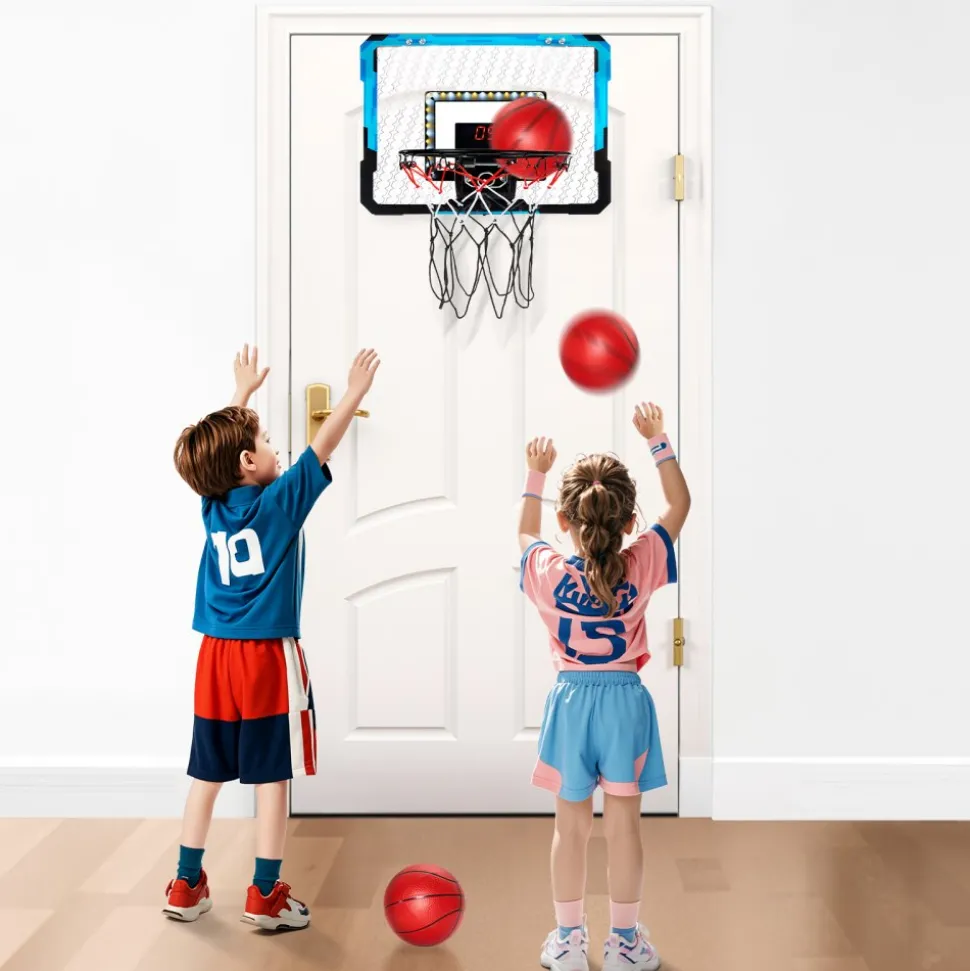 VEVOR Kids Basketball Hoop, Mini Basketball Goal with Electronic Scoreboard, Over The Door Basketball Hoop with Scoring & Music Accompaniment Functions, LED Light, Indoor Basketball Hoop for Kids 3+
