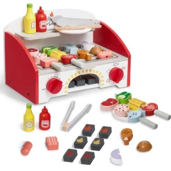 VEVOR Kids BBQ Grill Playset, Wooden Grill Playset With Realistic Carbon Fire, Wooden Play Food Kitchen Accessory (26 PCS), Indoor/Outdoor Interactive Pretend Play Toys for Boys Girls Ages 3+ Gift