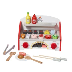 VEVOR Kids BBQ Grill Playset, Wooden Grill Playset With Realistic Carbon Fire, Wooden Play Food Kitchen Accessory (26 PCS), Indoor/Outdoor Interactive Pretend Play Toys for Boys Girls Ages 3+ Gift