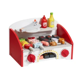 VEVOR Kids BBQ Grill Playset, Wooden Grill Playset With Realistic Carbon Fire, Wooden Play Food Kitchen Accessory (26 PCS), Indoor/Outdoor Interactive Pretend Play Toys for Boys Girls Ages 3+ Gift