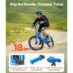 VEVOR Kids Bike, 18 Inches BMX Style Children Bicycle, Rider Height 3.61 ft - 4.59 ft, Training Wheels Included, Sturdy and Easy to Assemble, Toddler Bike for Boys & Girls Learning to Ride, Blue
