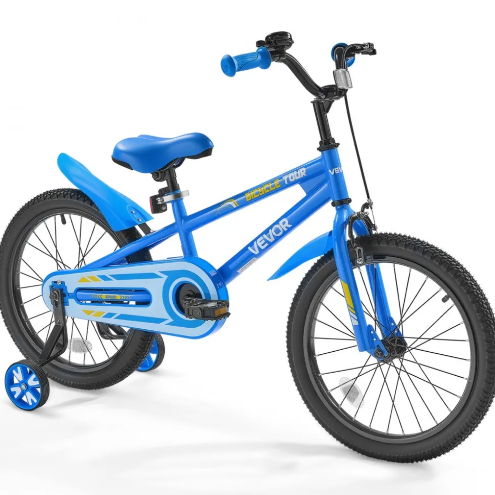 VEVOR Kids Bike, 18 Inches BMX Style Children Bicycle, Rider Height 3.61 ft - 4.59 ft, Training Wheels Included, Sturdy and Easy to Assemble, Toddler Bike for Boys & Girls Learning to Ride, Blue