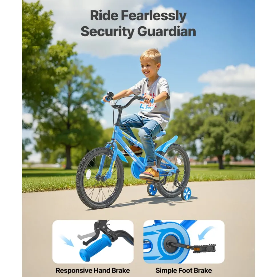 VEVOR Kids Bike, 18 Inches BMX Style Children Bicycle, Rider Height 3.61 ft - 4.59 ft, Training Wheels Included, Sturdy and Easy to Assemble, Toddler Bike for Boys & Girls Learning to Ride, Blue