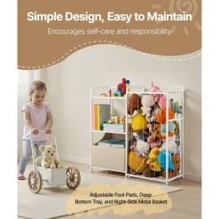 VEVOR Kids Bookshelf and Stuffed Animal Storage, Toy Storage Organizer, 2-Tier Book Shelf with Fabric Toy Chest, Toy Storage for Kids Room, Living Room, Entryway, Nursury, Preschool, White