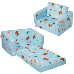 VEVOR Kids Couch, 2-in-1 Toddler Chairs Comfy, Toddler Couch Sofa Bed Fold Out, Convertible Sofa to Lounger, Kids Chair Seat Playroom Furniture for Kids Girls & Boys, Sky Blue