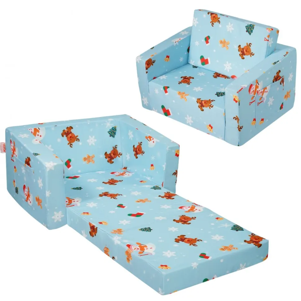 VEVOR Kids Couch, 2-in-1 Toddler Chairs Comfy, Toddler Couch Sofa Bed Fold Out, Convertible Sofa to Lounger, Kids Chair Seat Playroom Furniture for Kids Girls & Boys, Sky Blue