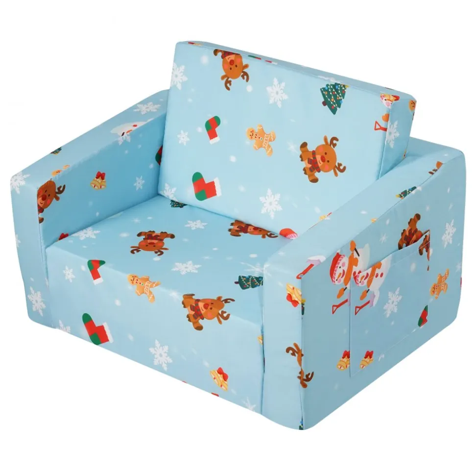 VEVOR Kids Couch, 2-in-1 Toddler Chairs Comfy, Toddler Couch Sofa Bed Fold Out, Convertible Sofa to Lounger, Kids Chair Seat Playroom Furniture for Kids Girls & Boys, Sky Blue