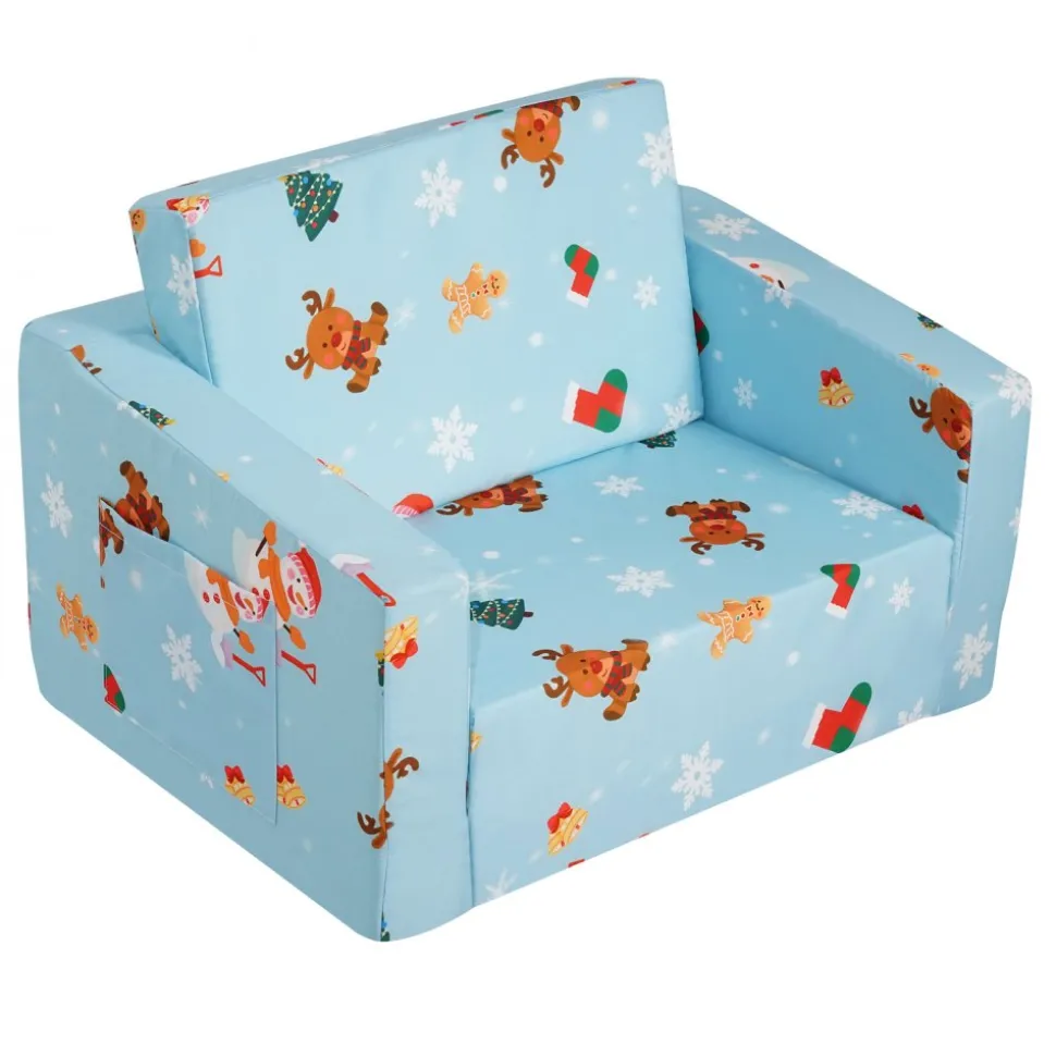 VEVOR Kids Couch, 2-in-1 Toddler Chairs Comfy, Toddler Couch Sofa Bed Fold Out, Convertible Sofa to Lounger, Kids Chair Seat Playroom Furniture for Kids Girls & Boys, Sky Blue