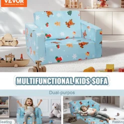 VEVOR Kids Couch, 2-in-1 Toddler Chairs Comfy, Toddler Couch Sofa Bed Fold Out, Convertible Sofa to Lounger, Kids Chair Seat Playroom Furniture for Kids Girls & Boys, Sky Blue
