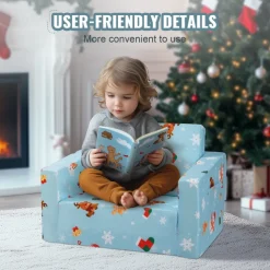 VEVOR Kids Couch, 2-in-1 Toddler Chairs Comfy, Toddler Couch Sofa Bed Fold Out, Convertible Sofa to Lounger, Kids Chair Seat Playroom Furniture for Kids Girls & Boys, Sky Blue