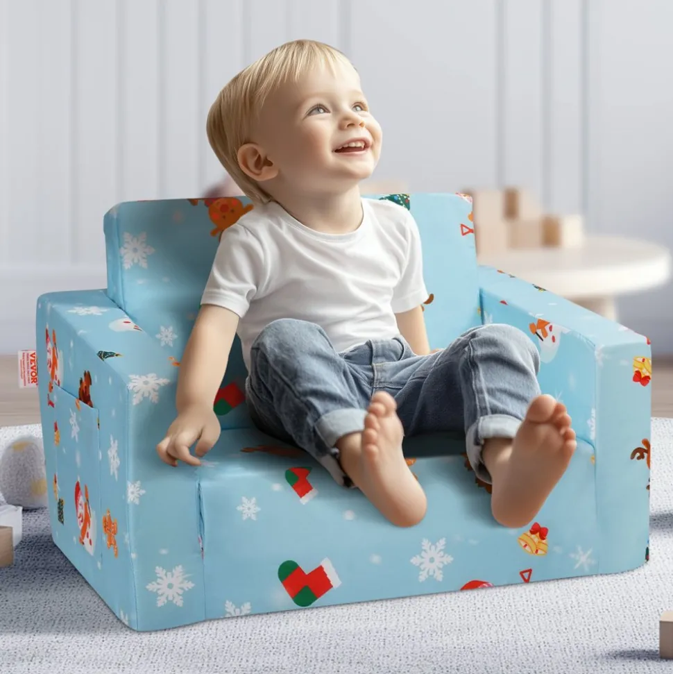 VEVOR Kids Couch, 2-in-1 Toddler Chairs Comfy, Toddler Couch Sofa Bed Fold Out, Convertible Sofa to Lounger, Kids Chair Seat Playroom Furniture for Kids Girls & Boys, Sky Blue