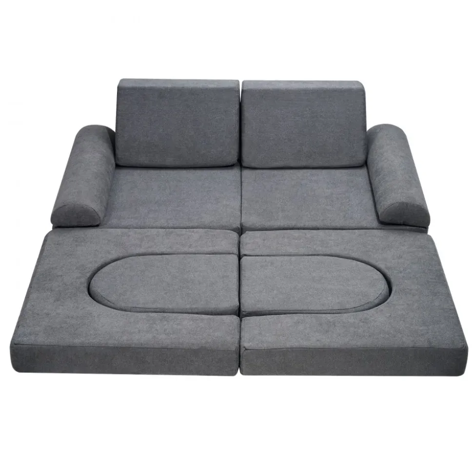 VEVOR Kids Couch, 10Pcs Modular Kids Play Couch, Toddler Couch Sofa Bed, Kids Chair Seat Playroom Furniture, Kids Sofa with Removable Cover for Kids Girls & Boys, Grey