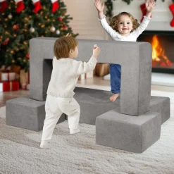 VEVOR Kids Couch, 4Pcs Modular Kids Play Couch, Toddler Couch Sofa Bed, Kids Chair Seat Playroom Furniture, Child Sectional Sofa with Removable Cover for Kids Girls & Boys, Grey