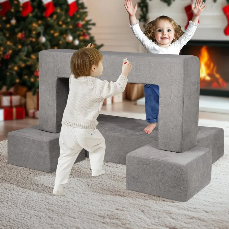VEVOR Kids Couch, 4Pcs Modular Kids Play Couch, Toddler Couch Sofa Bed, Kids Chair Seat Playroom Furniture, Child Sectional Sofa with Removable Cover for Kids Girls & Boys, Grey