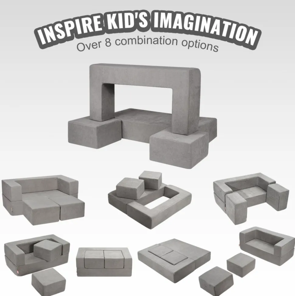 VEVOR Kids Couch, 4Pcs Modular Kids Play Couch, Toddler Couch Sofa Bed, Kids Chair Seat Playroom Furniture, Child Sectional Sofa with Removable Cover for Kids Girls & Boys, Grey