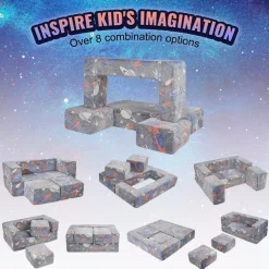 VEVOR Kids Couch, 4Pcs Toddler Couch Sofa Bed, Kids Chair Seat Playroom Furniture, Child Sectional Sofa with Removable Cover for Kids Girls & Boys, Dark Grey