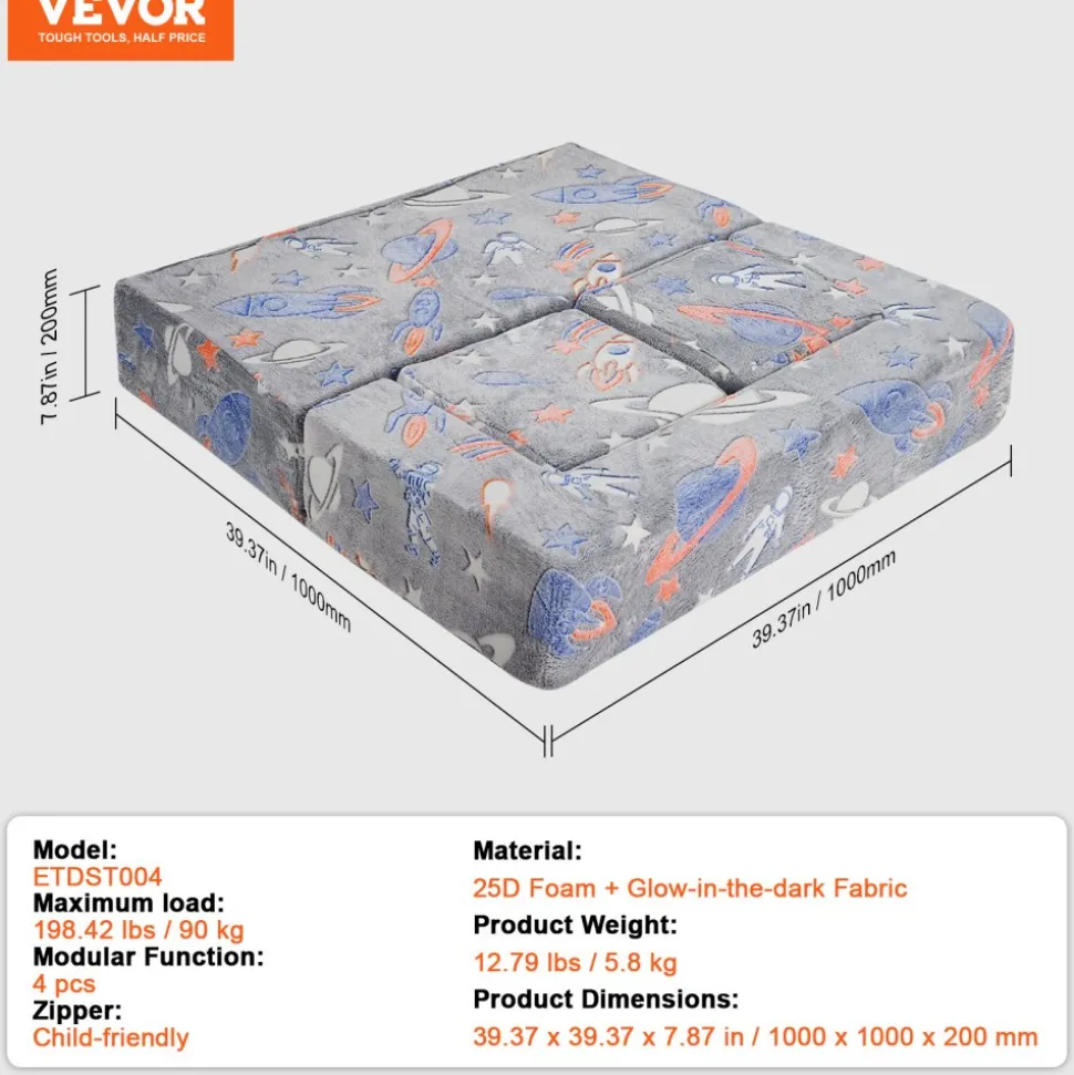 VEVOR Kids Couch, 4Pcs Toddler Couch Sofa Bed, Kids Chair Seat Playroom Furniture, Child Sectional Sofa with Removable Cover for Kids Girls & Boys, Dark Grey