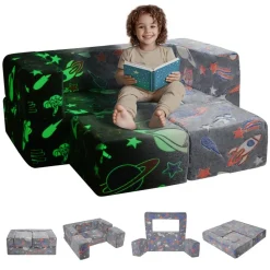 VEVOR Kids Couch, 4Pcs Toddler Couch Sofa Bed, Kids Chair Seat Playroom Furniture, Child Sectional Sofa with Removable Cover for Kids Girls & Boys, Dark Grey