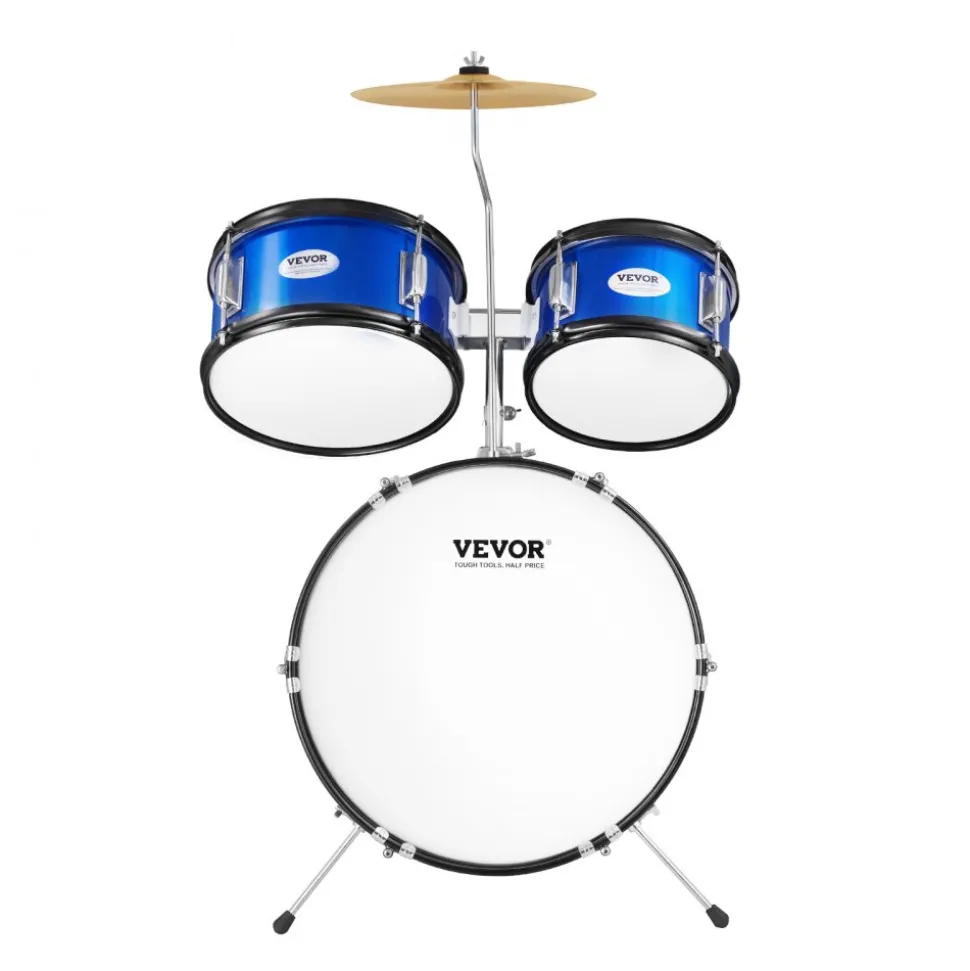 VEVOR Kids Drum Set, 5-Piece, 16 in Beginner Full Drum Set with Bass Toms Snare Floor Drum Adjustable Throne Cymbal Hi-Hat Pedal and Two Pairs of Drumsticks, Starter Drum Kit for Child Kids, Black