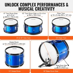 VEVOR Kids Drum Set, 5-Piece, 16 in Beginner Full Drum Set with Bass Toms Snare Floor Drum Adjustable Throne Cymbal Hi-Hat Pedal and Two Pairs of Drumsticks, Starter Drum Kit for Child Kids, Black