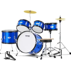 VEVOR Kids Drum Set, 5-Piece, 16 in Beginner Full Drum Set with Bass Toms Snare Floor Drum Adjustable Throne Cymbal Hi-Hat Pedal and Two Pairs of Drumsticks, Starter Drum Kit for Child Kids, Black