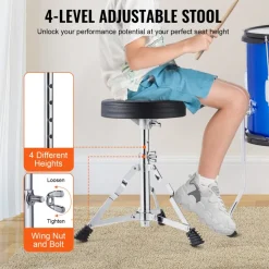VEVOR Kids Drum Set, 5-Piece, 16 in Beginner Full Drum Set with Bass Toms Snare Floor Drum Adjustable Throne Cymbal Hi-Hat Pedal and Two Pairs of Drumsticks, Starter Drum Kit for Child Kids, Black