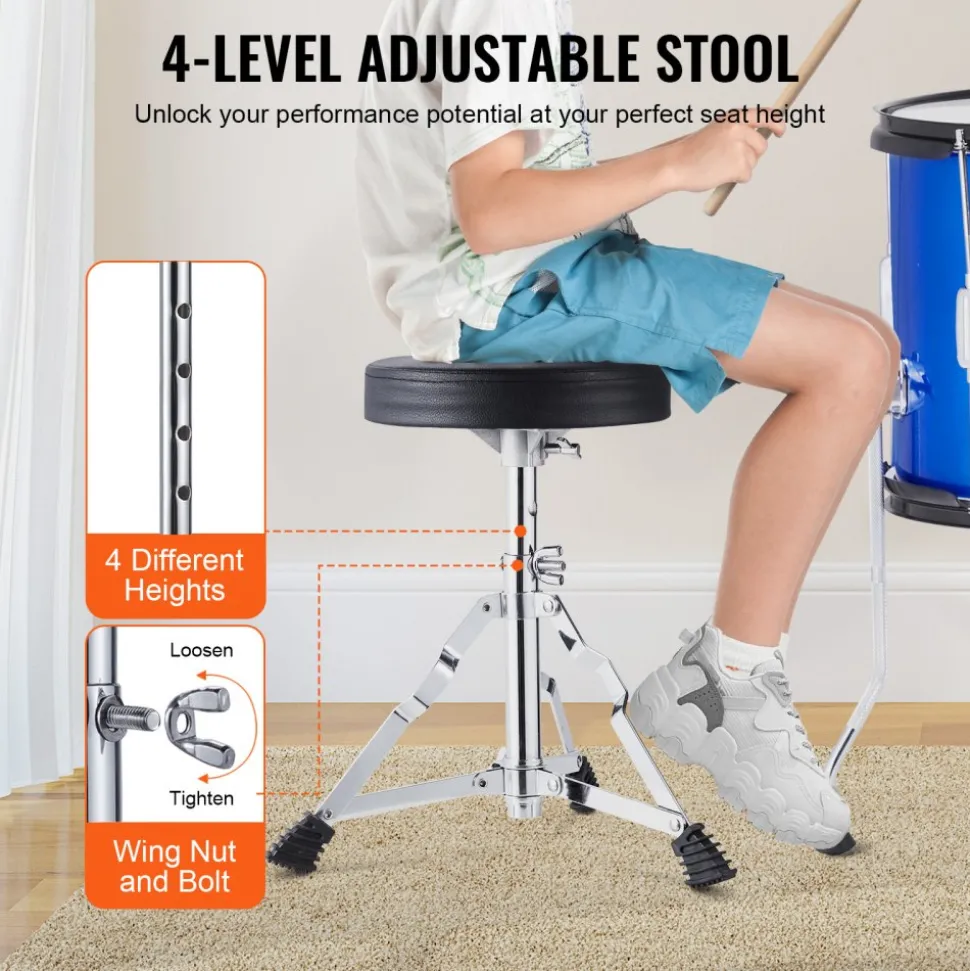VEVOR Kids Drum Set, 5-Piece, 16 in Beginner Full Drum Set with Bass Toms Snare Floor Drum Adjustable Throne Cymbal Hi-Hat Pedal and Two Pairs of Drumsticks, Starter Drum Kit for Child Kids, Black