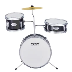 VEVOR Kids Drum Set, 3-Piece, 14 in Beginner Drum Set with Adjustable Throne Cymbal Pedal Two Pairs of Drumsticks, 8'' Tom Drum 10'' Snare Drum 14'' Bass Drum, Starter Drum Kit for Child Kids, Black