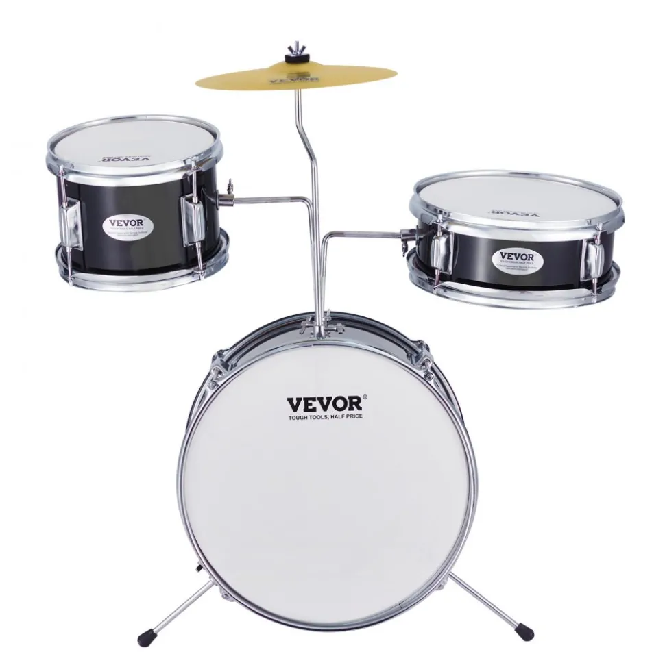 VEVOR Kids Drum Set, 3-Piece, 14 in Beginner Drum Set with Adjustable Throne Cymbal Pedal Two Pairs of Drumsticks, 8'' Tom Drum 10'' Snare Drum 14'' Bass Drum, Starter Drum Kit for Child Kids, Blue
