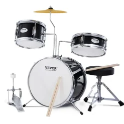 VEVOR Kids Drum Set, 3-Piece, 14 in Beginner Drum Set with Adjustable Throne Cymbal Pedal Two Pairs of Drumsticks, 8'' Tom Drum 10'' Snare Drum 14'' Bass Drum, Starter Drum Kit for Child Kids, Blue