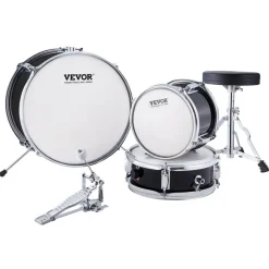 VEVOR Kids Drum Set, 3-Piece, 14 in Beginner Drum Set with Adjustable Throne Cymbal Pedal Two Pairs of Drumsticks, 8'' Tom Drum 10'' Snare Drum 14'' Bass Drum, Starter Drum Kit for Child Kids, Blue