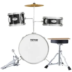 VEVOR Kids Drum Set, 3-Piece, 14 in Beginner Drum Set with Adjustable Throne Cymbal Pedal Two Pairs of Drumsticks, 8'' Tom Drum 10'' Snare Drum 14'' Bass Drum, Starter Drum Kit for Child Kids, Blue