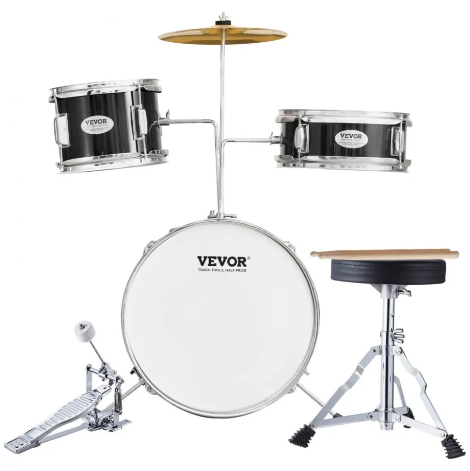 VEVOR Kids Drum Set, 3-Piece, 14 in Beginner Drum Set with Adjustable Throne Cymbal Pedal Two Pairs of Drumsticks, 8'' Tom Drum 10'' Snare Drum 14'' Bass Drum, Starter Drum Kit for Child Kids, Blue