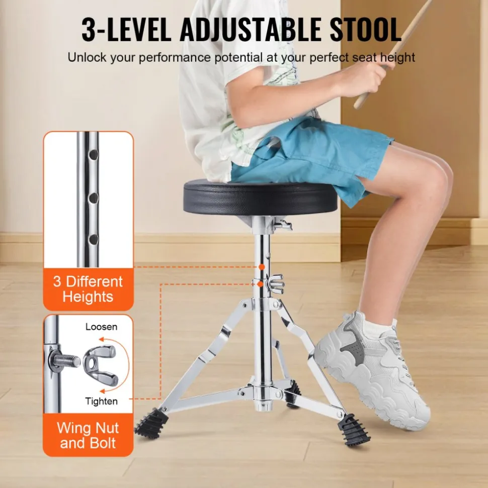 VEVOR Kids Drum Set, 3-Piece, 14 in Beginner Drum Set with Adjustable Throne Cymbal Pedal Two Pairs of Drumsticks, 8'' Tom Drum 10'' Snare Drum 14'' Bass Drum, Starter Drum Kit for Child Kids, Blue